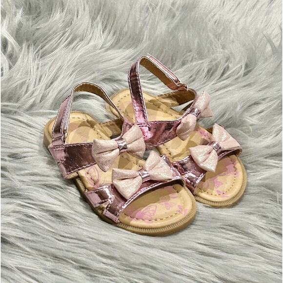 Laura Ashley Toddler Girls Pink Sparkly Bow Sandals Size 6 - Picture 2 of 4